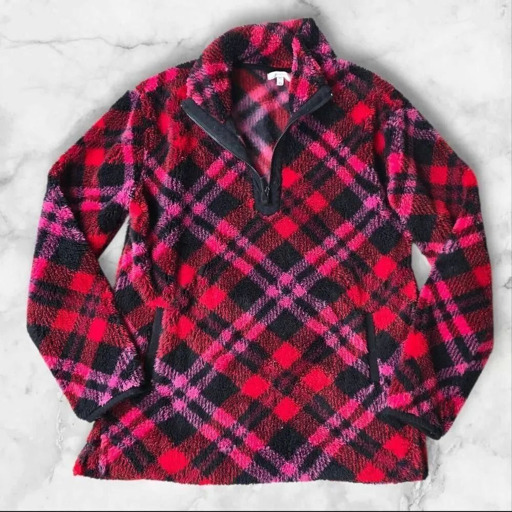 Maurices Plaid Teddy Sherpa Quarter Zip